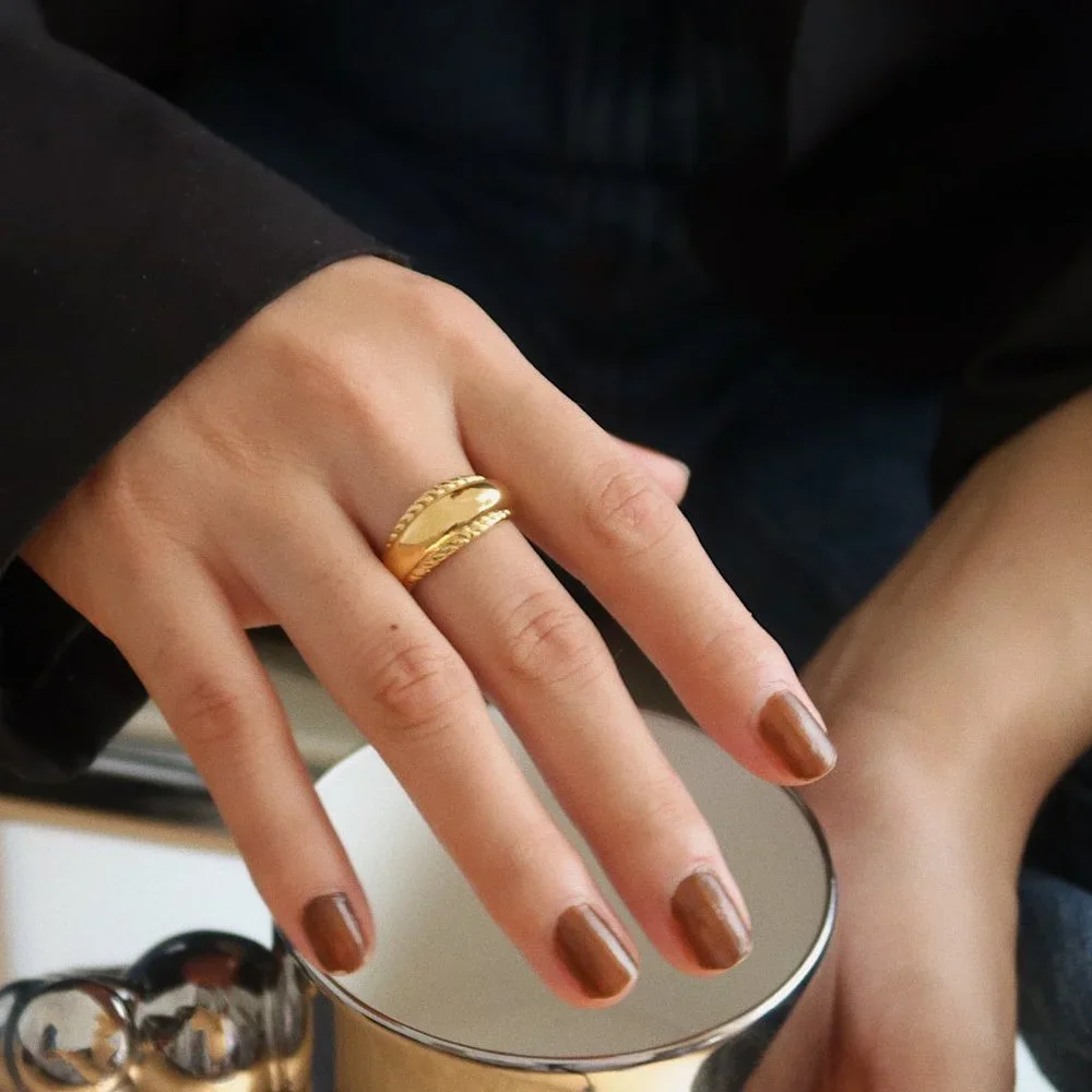 NEW 18K Gold Plated Braided Wide Curve Ring